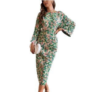 Zara Green Floral Long Sleeve Dress